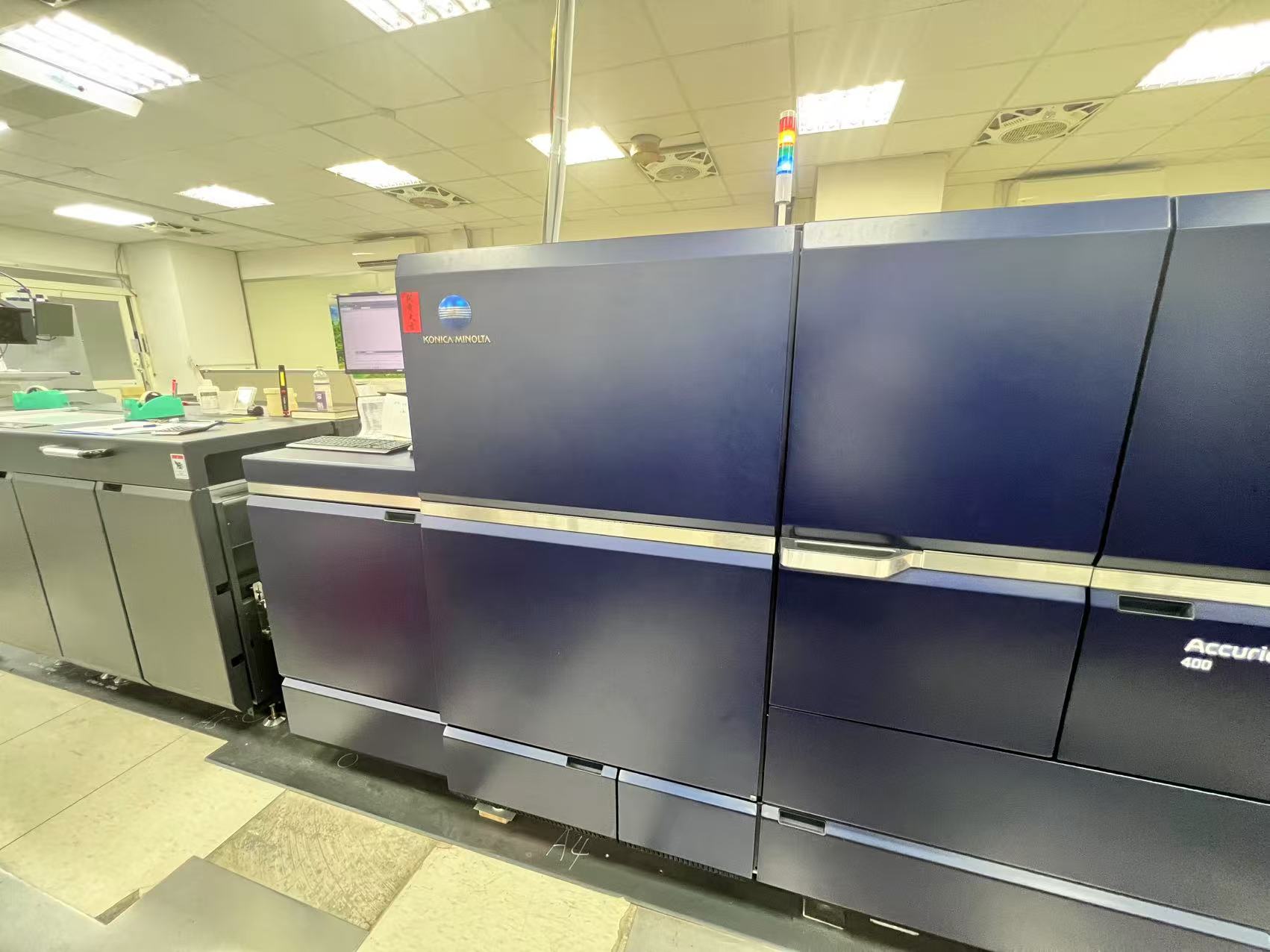Close up of label printing equipment